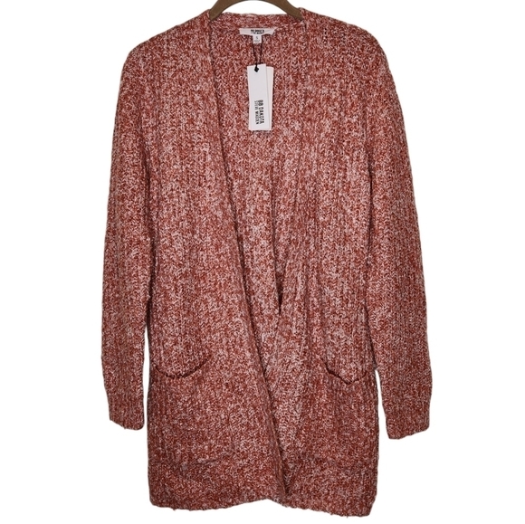 BB Dakota by Steve Madden Open Cardigan Pocket Sweater Salmon/White Size… - Picture 1 of 8